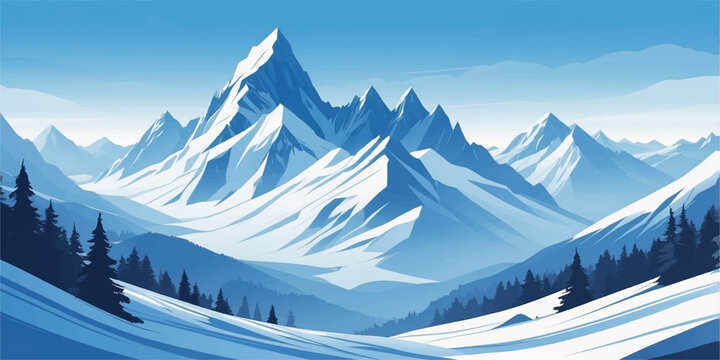 Majestic winter landscape in the mountains featuring snow capped alpine peaks and a cold glacier under a cloudy sky with a forest view from the high rocky top of the Austrian Alps