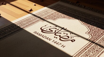 Ramadan 1447 H Islamic Calendar Page with Arabic Calligraphy.