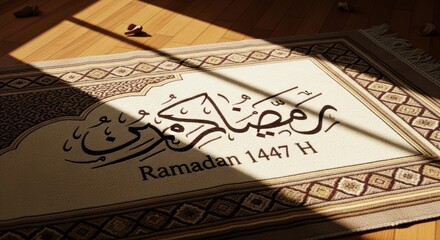 Ramadan 1447 H Islamic Calendar Card with Arabic Calligraphy.