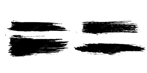 Set of black ink grunge banners and paint brush stroke textures featuring dirty splat borders and vintage vector splatter design elements on a rough art background