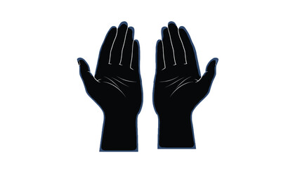 Obraz premium Silhouette of Hands in Prayer Gesture with Simple Lines in Black Color on White Background for Spiritual