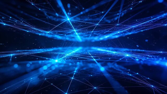 Digital network nodes with glowing blue and purple connection lines on dark background