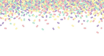 Pastel confetti sprinkles falling on white party background