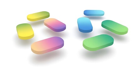 Colorful 3d gradient capsule shapes on white background