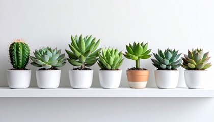 Obraz premium Potted Succulents on a White Shelf in Minimalist Arrangement