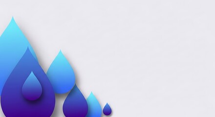 Blue gradient water drop shapes on light background