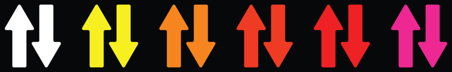 Colorful Up and Down Arrows Set on Black Background - Opposite Direction Symbols.