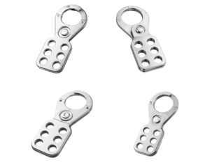 Stainless steel lockout hasp for group locking with multiple padlock holes: in durable metal latch for maintenance access control and teamwork procedures