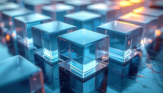 Transparent Acrylic Cubes Arranged In A Modern Geometric Structure - Powered by Adobe