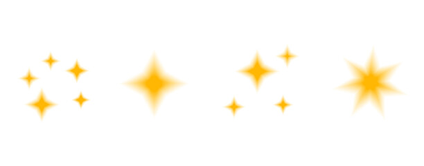 Yellow blur stars shapes. Blinks with gradient gold set. Y2k aesthetic sparkling gradation effects. Vector translucent starry set isolated. Soft transition glint spark icons. Smooth blings collection