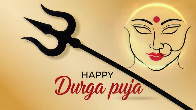 Happy Durga Puja Festival Background Goddess Maa Face Trishula Navratri