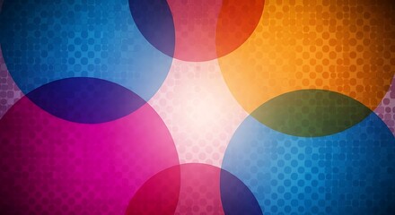 Colorful overlapping circles with halftone texture abstract background