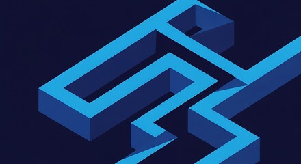 Isometric blue 3d maze labyrinth on dark background
