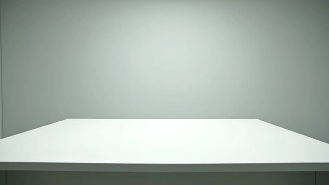 Minimalist white table against a soft gray background