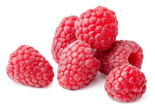 heap of raspberries on an isolated white background
