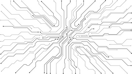 Obraz na płótnie Canvas White electronic motherboard pattern with digital lines and connections. Abstract tech background featuring semiconductor design, futuristic elements, and modern circuitry layout. Digital illustration