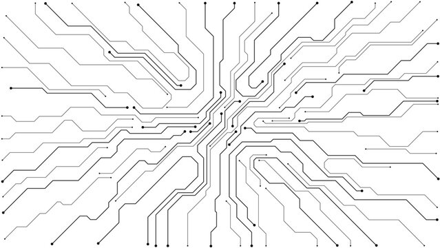 White electronic motherboard pattern with digital lines and connections. Abstract tech background featuring semiconductor design, futuristic elements, and modern circuitry layout. Digital illustration
