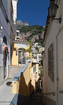 Positano - Amalfi coast - The aisle of the old town with the mountain Monte st. Michaele or Monte Molare (1444m).
