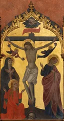 Fotobehang Jezus Christus PISTOIA, ITALY - MARCH 16, 2025: The painting of Crucifixion with the St. Mary and St. John the Evangelist in the Cathedral of San Zeno by unknown artist (1424).  © Renáta Sedmáková