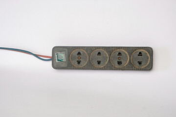 Close up of a worn out black socket isolated on a white background. Graphic design, banner and 3D rendering