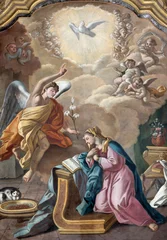 Fotobehang Jezus Christus POSITANO, ITALY - OCTOBER 7, 2025: The painting of Annunciation in the Cathedral Santa Maria Assunta by unknown artist from year 1725.   © Renáta Sedmáková