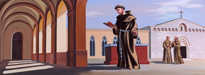 Fotobehang Jezus Christus CAVA DE TIRRENI, ITALY - OCTOBER 7, 2025: The painting of  St. Anthony of Padua as a Franciscan novice in the church Chiesa di San Francesco e Sant Antonio by A. Dubinin (2009)  © Renáta Sedmáková