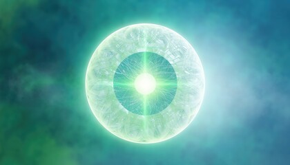 A luminous, abstract representation of an eye, radiating vibrant energy against a mystic, colorful background.