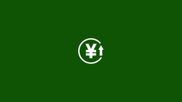 Abstract decrease icon on green background. Yuan rate up looped icon. White reduce costs sign and symbol.