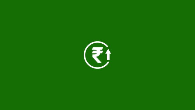 Abstract decrease icon on green background. Rupee rate up looped icon. white reduce costs sign and symbol.
