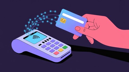 Contactless payment with credit card and modern terminal, digital transaction concept