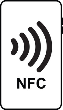 NFC technology icon with smartphone and wireless signal waves, vector illustration on transparent background for contactless communication and mobile payments