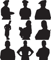 Black Silhouettes of Various Occupations on White Background