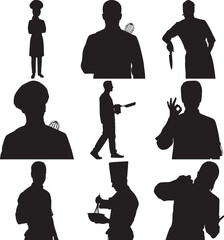 Silhouettes of Various Occupations and Actions on White Background