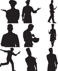 Black Silhouettes of People in Various Poses on White Background