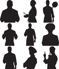Black Silhouettes of Various Occupations on White Background