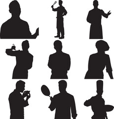 Black Silhouettes of People Doing Various Activities on White Background