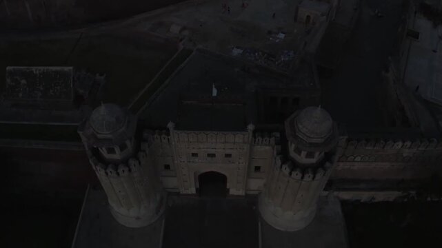 Aerial view of the iconic Alamgiri Gate at Lahore Fort