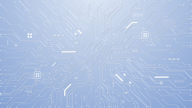 White tech background with abstract circuit board pattern and blue light elements. Modern digital design for futuristic AI concepts and technological presentations. Digital vector background.