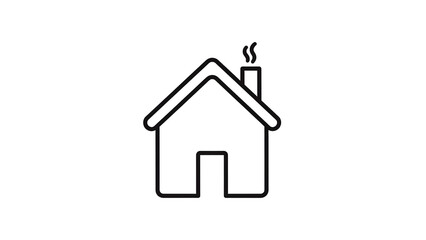 Cozy Home Icon with Smoky Chimney in Simple Line Art Style with White Background for Web Design
