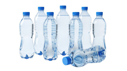 Naklejka premium Group of Clear Plastic Water Bottles with Blue Caps.