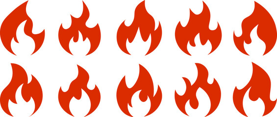 Red flame fire icon collection simple flat symbol set vector © Satou Akira