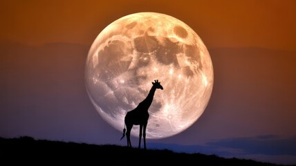 Giants Under the Moon - Silhouette of Giraffes Against a Giant Full Moon at Sunset