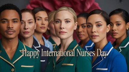 Diverse healthcare professionals group celebrating International Nurses Day, unified healthcare portrait