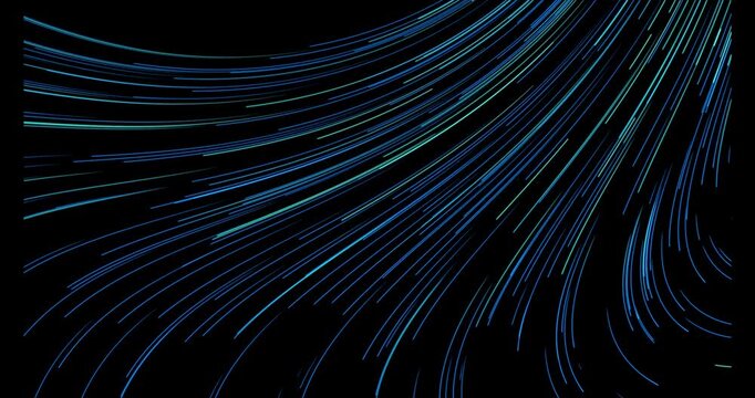 Abstract particle tracks are woven into a dynamic pattern, reminiscent of the orbits of asteroids in outer space. Their movement creates a sense of depth and endless movement.