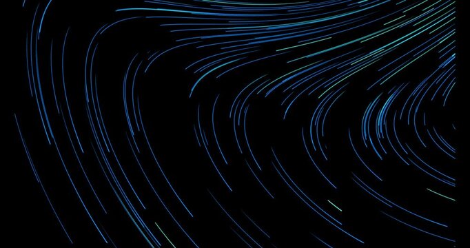 Abstract particle tracks are woven into a dynamic pattern, reminiscent of the orbits of asteroids in outer space. Their movement creates a sense of depth and endless movement.