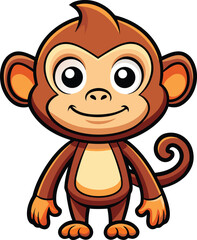 Fototapeta premium A cute brown baby monkey character with a funny smile is a vector illustration.