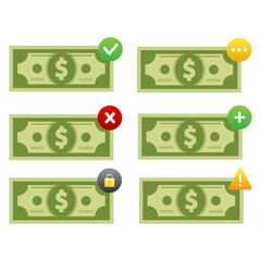 Flat Money Status Icons Set for Financial App UI. Vector illustration