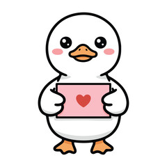 Obraz premium Goose with Valentine Card illustration, Valentine Goose Clipart, Cute baby Goose Valentine, Love Duck Clipart, Valentines Animal Isolated