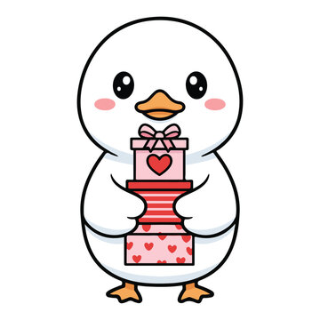 Goose with Stacked illustration, Valentine Goose Clipart, Cute baby Goose Valentine, Love Duck Clipart, Valentines Animal Isolated
