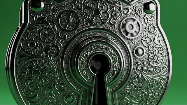 Intricate antique padlock with ornate Victorian-era detailing and gears, symbolizing security and mystery.